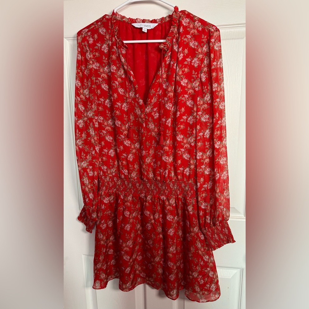 INTERMIX Zoe Silk Long Sleeve Smocked Mini